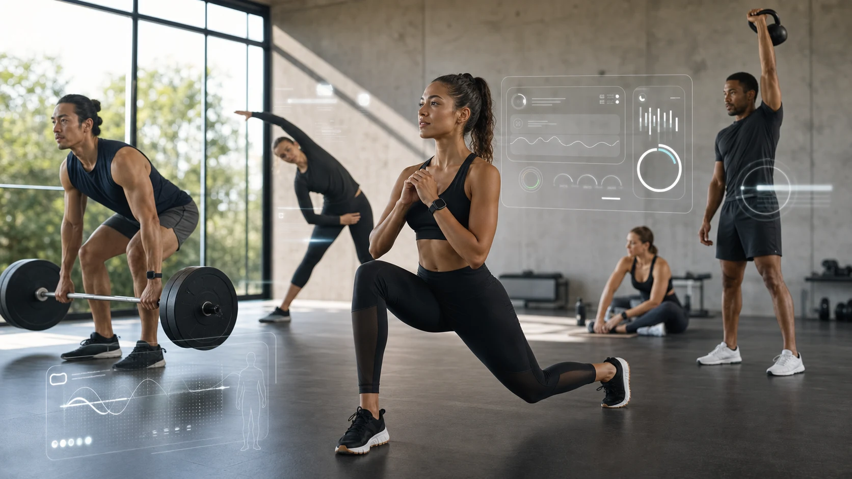A training studio scene with wearable activity and heart-rate context